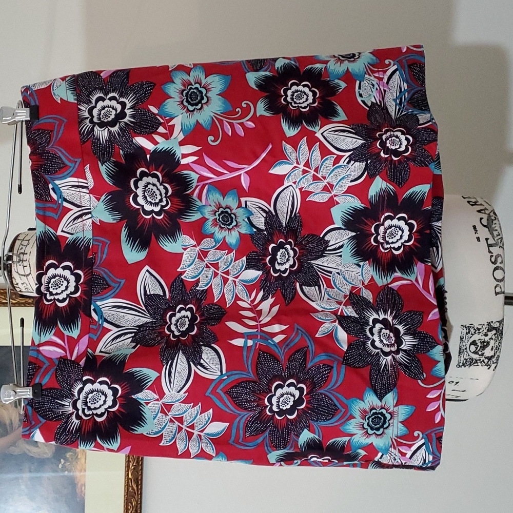 Talbots red floral pencil skirt